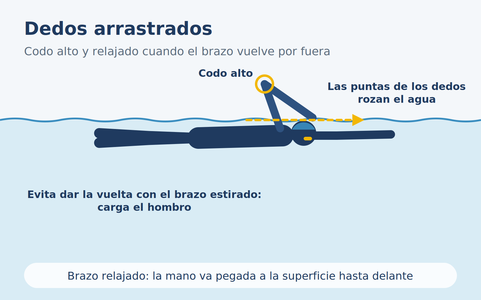 Diagrama del ejercicio de dedos arrastrados en el recobro de crol.
